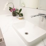 Bathroom sink with marbled counter top